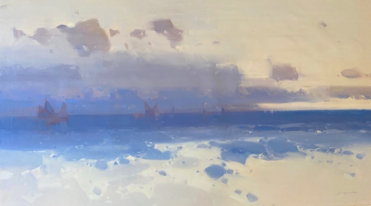 Cream Ocean, Original oil Painting, Handmade artwork, One of a Kind                 